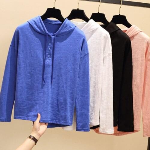 Cotton Long Sleeve Hooded Top Korean Fashion WomenS T-Shirt Female Vintage Clothing Blouses 2021 Kawaii Harajuku
