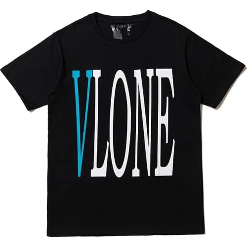 Classic Vlone Short-sleeved Female Couple Loose Street Hip-hop Big V Trend T-shirt Mens Cotton Round Neck 027