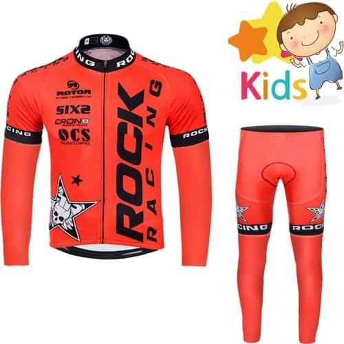ROCK Pro Cycling Jersey Set for Kids Long Sleeve Childrens Bicycle Wear Breathable Quick Dry Ropa Ciclismo Cycling Kit with Pad