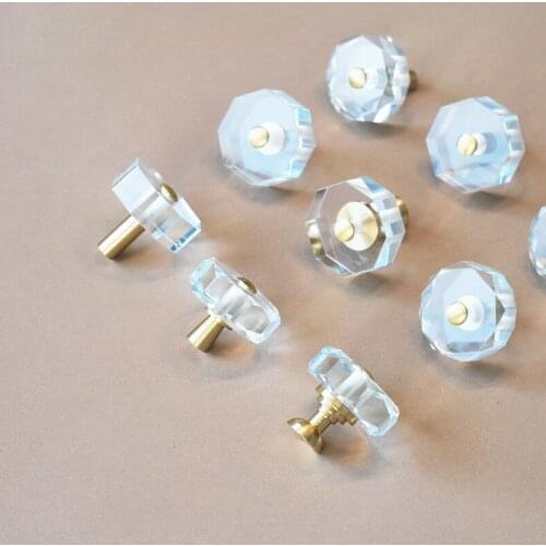 Brass Transparent Crystal Dresser Knbos and Pulls Kitchen Cabinet Door Knobs and Handles for Furniture Hardware