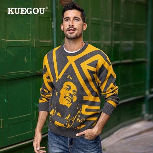 KUEGOU Autumn Winter Men sweater Brand Warm Knitted Fashion Knitwear Streetwear Leisure Sweaters Top Plus size LZ-1754