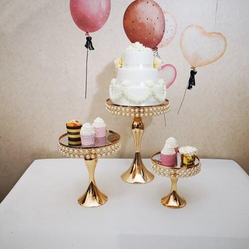 Pearl Golden Mermaid Base Mirror Cake Stand Set