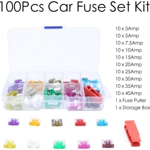100Pcs Car Truck Mini Low Profile Fuse Micro Blade Fuse Set Kit With Plastic Box Car Repair Parts