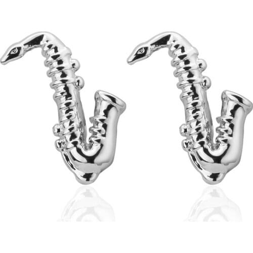 2017 new mens fashion jewelry shirt cuff links Silvery Cufflinks wholesale retail Sax instrument