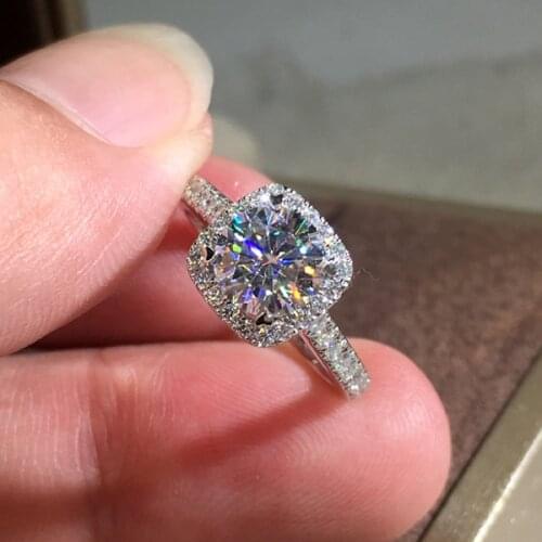 White Zircon Round Stone Square Ring Luxury Crystal Engagement Rings For Women Retro Fashion Rose Gold Silver Color Wedding Ring