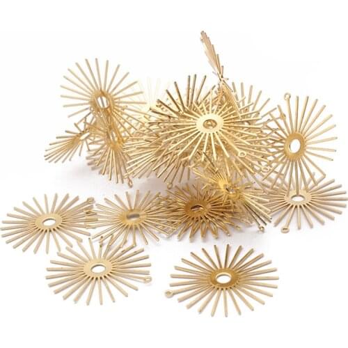 10pcs Raw Brass Sun Flower Charms Pendant For DIY Earrings Necklace Jewelrry Findings Making