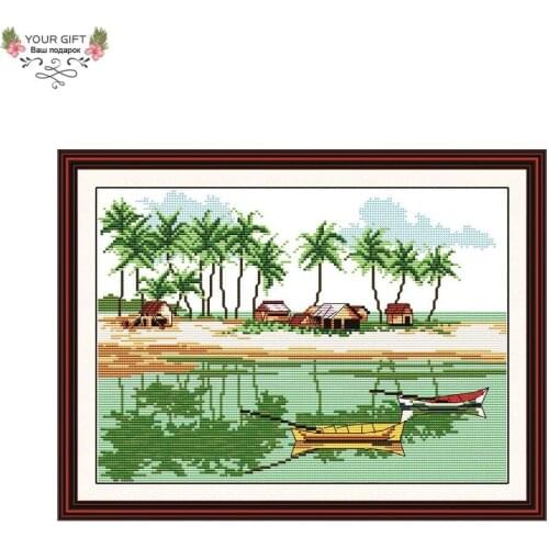 Your Gift F079 14CT 11CT Counted and Stamped Home Decoration Family On Little Boat Needlepoints Embroidery Cross Stitch kits
