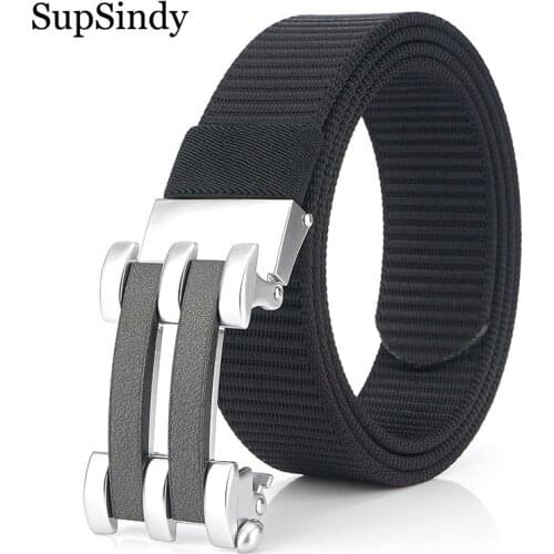 SupSindy Mans nylon belt luxury metal automatic buckle Canvas Tactical Belts for men fashion jeans Waistband outdoor male strap