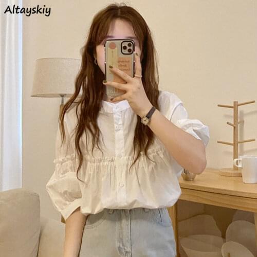 Shirts Women Leisure Solid All-match Fashion Temperament Single Breasted Summer Tops French Style Female Cozy Simple Breathable
