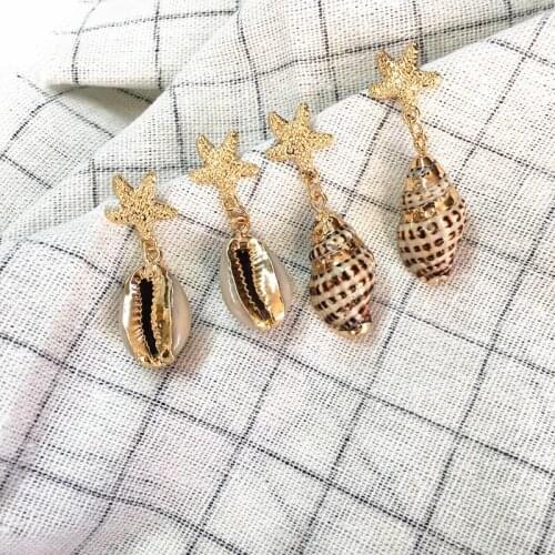 Ruifan Gold Color Wrapping Natural Starfish Shell Drop Earrings for Women Summer Earrings 2020 Vacation Holiday Jewelry YEA296