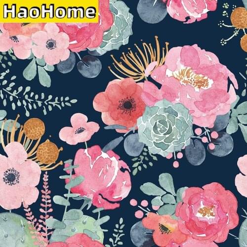 HaoHome Peel and Stick Modern Floral Wallpaper Pink/Green/Navy Blue/Orange Vinyl Self Adhesive Contact Paper Home Decor