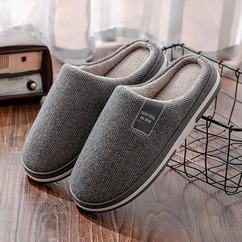 Mens Slippers Memory foam soft plush Mens slippers Winter Non Slip Male House Stripe Unisex Indoor Shoes big size