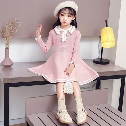 Baby Girl Knitted Sweater Dress 2021 Autumn Winter Warm Long Sleeve Dress for 3-12 Years Girl Childrens Clothing Kids Vestidos