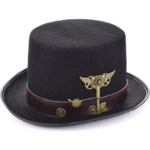 Steampunk Belt Gear Top Hat Key Wing Halloween Decoration Props Hat Gothic Magic Hat