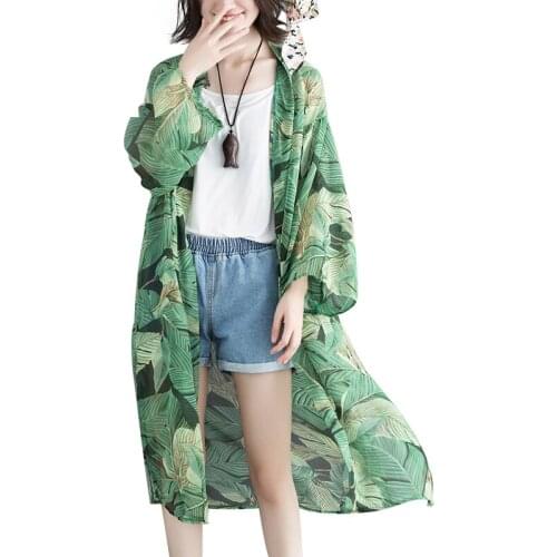 Women Loose Floral Print Blouse Summer Casual Boho Chiffon Coat Shawl Kimono Cardigan Tops Blouse Green Shirts Plus 3XL