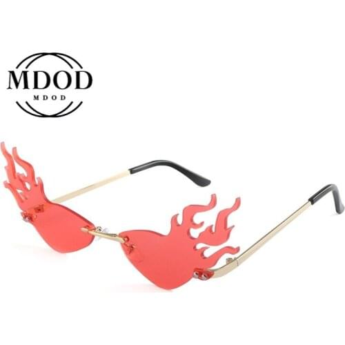 Fashion Fire Wave Flame Sunglasses Women Men Rimless Sun Glasses Eyewear Luxury Trending Wide Side Party Sunglasses Streetwear