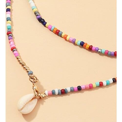 Ladies Alloy Charm Beads Colorful Shell Necklace Summer Handmade Chain