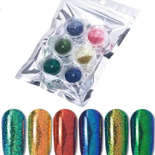 6Box/Set Nail Glitter Chameleon Powder Ultra-thin 1/128 0.2mm Chrome Powder Dust Nail Tips Art Glitter Chameleon Powder 0.5g/box