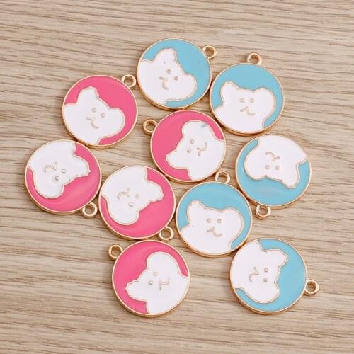10pcs/lot 19*22mm Enamel Circle Coin Pendants Charms for Necklaces Earrings DIY Cartoon Animal Charms Jewelry Accessories Making