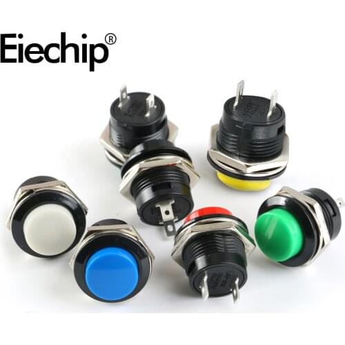 10pcs R13-507 Momentary push button switch 16mm round non-locking self reset RED GREEN BLUE YELLOW BLACK WHITE Dark green