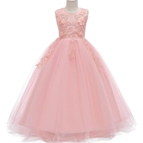 2018 Girls Wedding Dress Lace Bead Appliques sleeveless Party Tulle Princess Birthday Dress First Communion Gown for Girls 15