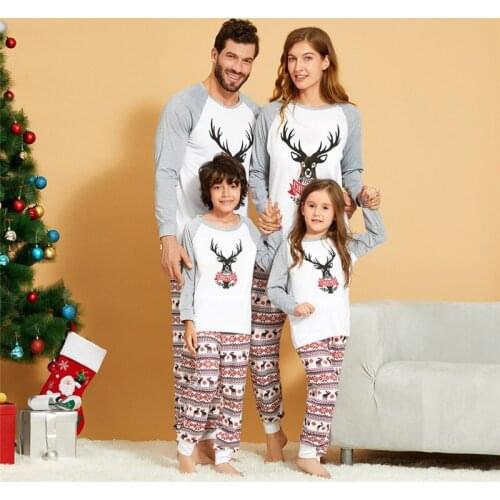 2021 Christmas Family Matching Outfits Sets Adult Chidren Deer Print Tops+Pants Xmas Pajamas Sets Newborn Infant Baby Romper