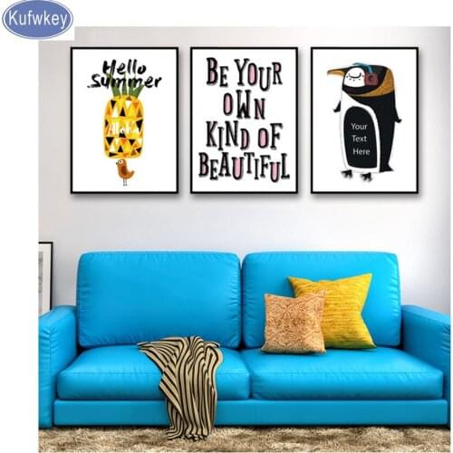 3pcs/set Full square 5d diamond Painting,DIY diamond embroidery Pineapple Bird Letter Penguin mosaic Pictures For Nursery Decor