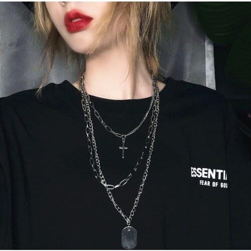 3pcs/Set Unisex Jewelry Cute Cross Simple Multi Layer Choker Necklace Statement Chain Punk Boho Pendants Necklaces Bijoux Female