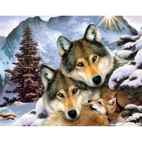 5D Diy Diamond Painting 100% Full Square Drill Home Decoration Cross Stitch Mosaic 3D Diamond Embroidery Needlework Wolf Family