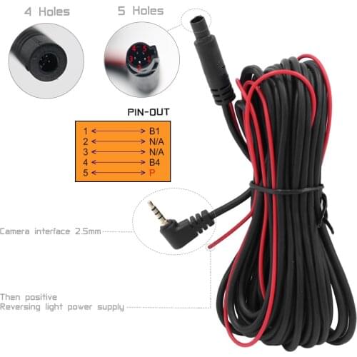5pin 2.5mm jack Car RCA CAR Reverse Rear View Parking Camera Video Cable RearView with Video Trigger Car Accessories Wire
