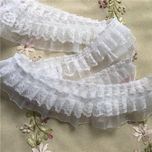 5Yds/lot Diy 5CM Wide Frill Lace Apparel Cuff Double Layered Frill Ribbon Stereo Lace Accessories Z1592