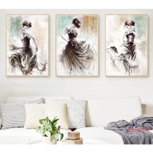 Abstract Poster Dancing Girl Oil Painting On Canvas Modular Wall Art Pictures For Living Room Nordic Home Decoration No Frame