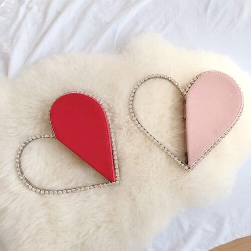 Diamond Heart Evening Clutch Bags For Women Famous Designer Brand Chic Rhinestone Handbags Evening Dinner Purse And Clutch