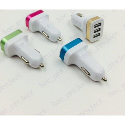3 Port Aluminum bottom Dual Port USB Car Charger USB Adapter for iphone 6s 6 plus 5 5S Samsung s6 edge s5 s4 note 5 4 200pcs/lot
