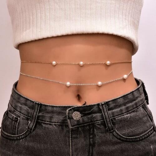 Bohemia Summer Beach Body Jewelry for Women Accessory Gold Colors Imitation Pearl Beads Waist Belly Chains