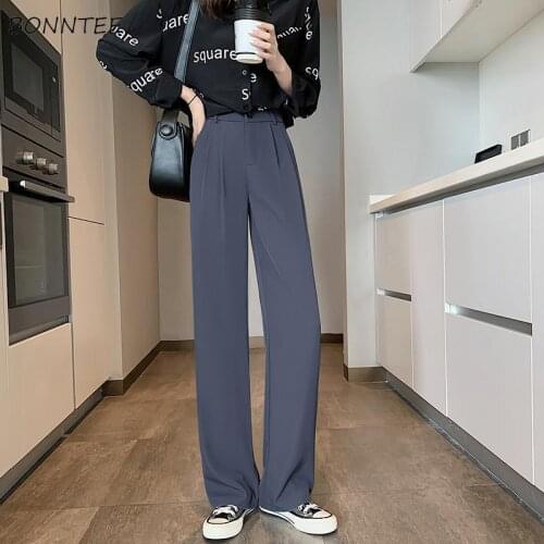 Casual Pants Women Trendy Korean Style Office Button-fly Elegant Chic Simple Students All-match Wide-leg Trousers Ulzzang Female