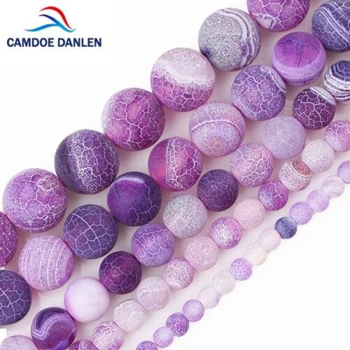CAMDOE DANLEN Natural Stone Frost Crab Purple Agates Round Loose Beads 4 6 8 10 12MM Fit Diy Beads For Jewelry Making Wholesale