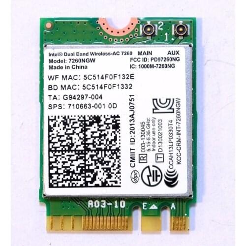 Card for INTEL DUAL BAND 2.4/5G 867Mbps 7260NGW AC M.2 NGFF WIRELESS WIFI WLAN Bluetooth CARD For HP 756763 710663