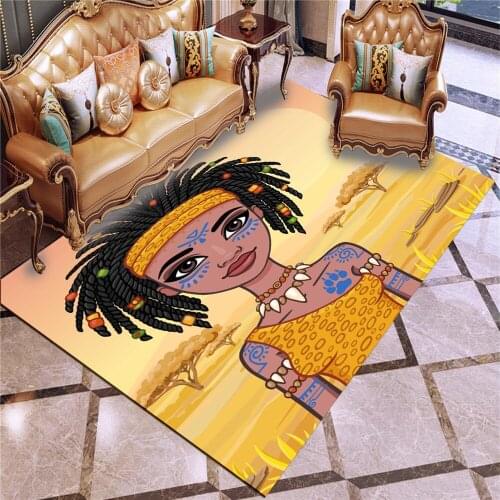 Exotic African Girl Print Decorative Carpet Childrens Non Slip Climbing Mat Crystal Velvet Bedroom Room Decorative Game Mat