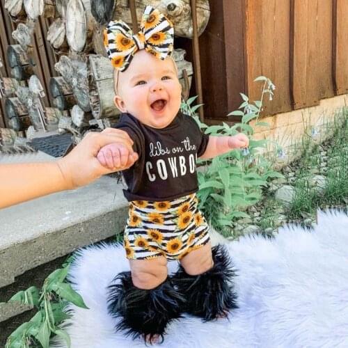Baby Girls Clothes Set Newborn Infant Baby Girls Letter Tops Floral Sunflower Shorts Headbands Outfits ropa de bebe