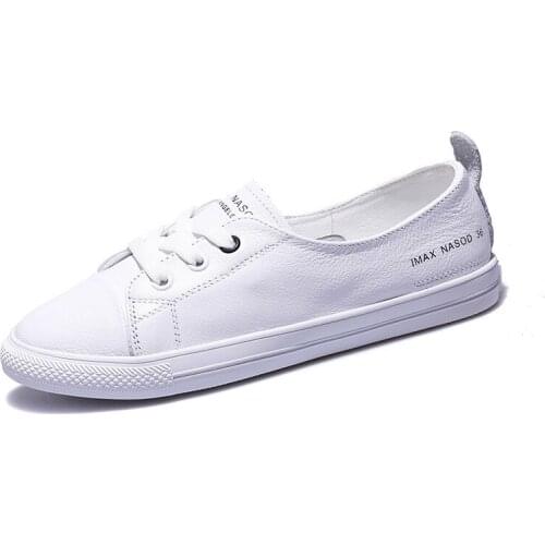 Womens Genuine Leather Sneakers Women Casual Fashionable Sports Shoes Vulcanized Woman Summer Flat Shoe Ladies White LacingSRT