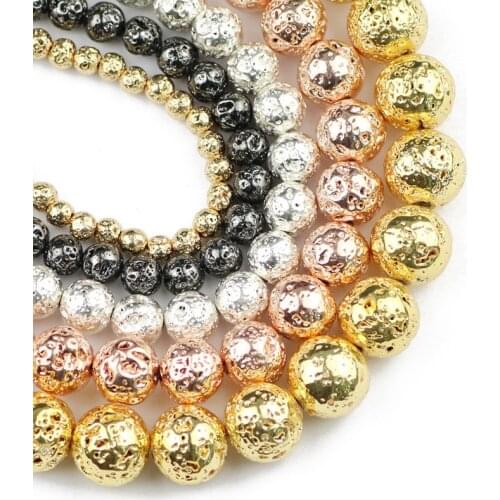 YHBZRET Gold Silvers Black Natural Lava Hematit Stone 4/6/8/10/12MM Round beads for Jewelry making Bracelets Necklace DIY 15"