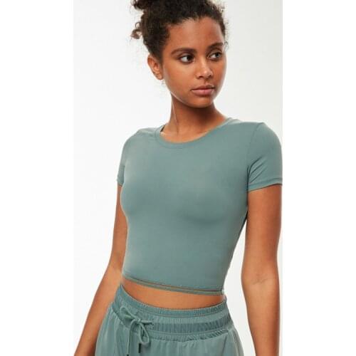 Summer New Sports Top Women O Neck Short-Sleeve Fitness Quick Dry T-Shirts Tight Yoga Crop Top Outdoor Running Training T-Shirts