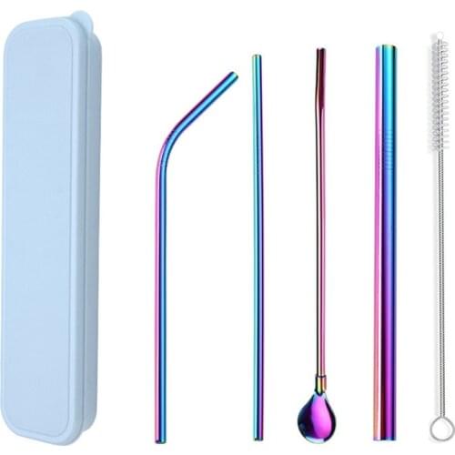 Reusable Drinking Straw Stainless Steel Straw Set High Quality Metal Colorful Straw With Cleaner Brush Bar Party Accessory