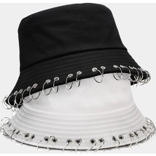 Fashion Hoops Bucket Hat Circle Iron Ring Fishermen Hat Outdoor Foldable Hunting Hat Hip Hop Soft Beach Hat Soild Panama Cap