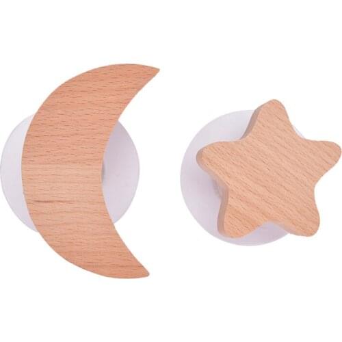 Nordic Style Star Moon Shape Hooks Wall Decor Wooden Hanger for Towels Storage