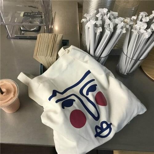 New female summer canvas Cartoon bag female large capacity Harajuku Japanese cute funny white casual fashion shoulder bags