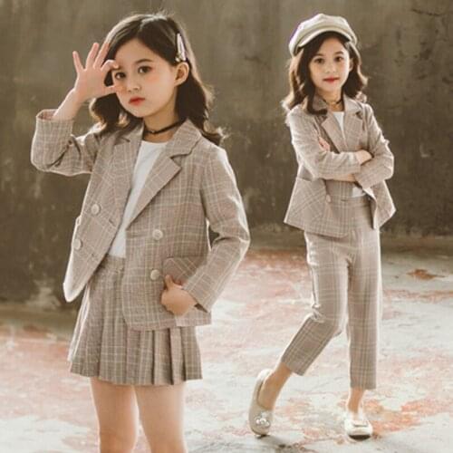 New Girls Wedding Suits Kids Blazer Party Jacket+pants Tutu Dress Kids Formal Tuxedo Dress Children Clothing Sets 2pcs 4-14T