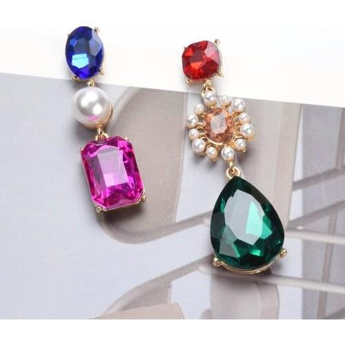 New Long Metal Colorful Crystal Pearl Drop Earrings High-Quality Fashion Rhinestones Jewelry Accessories For Women Wholesale