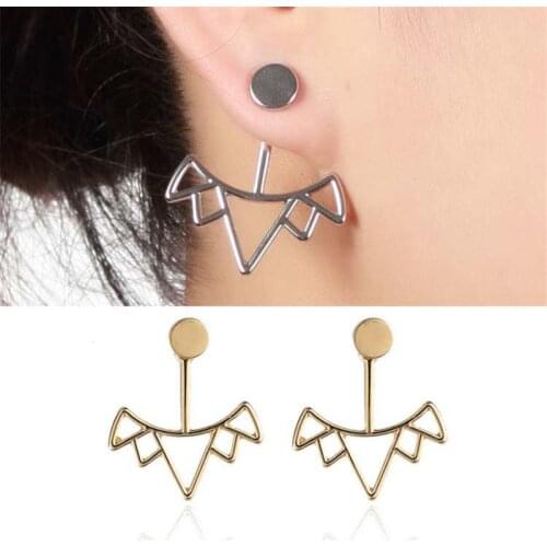 New Triangle Earring Simple Gold Color Hollow Glossy Geometric Shape Charm Double Sided Stud Earrings Jewelry For Party